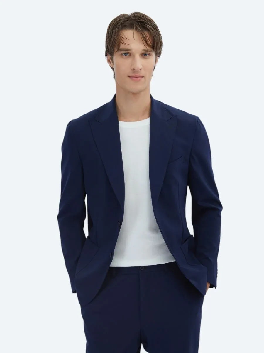 Navy Blue Plain Modern Fit Suit - 1