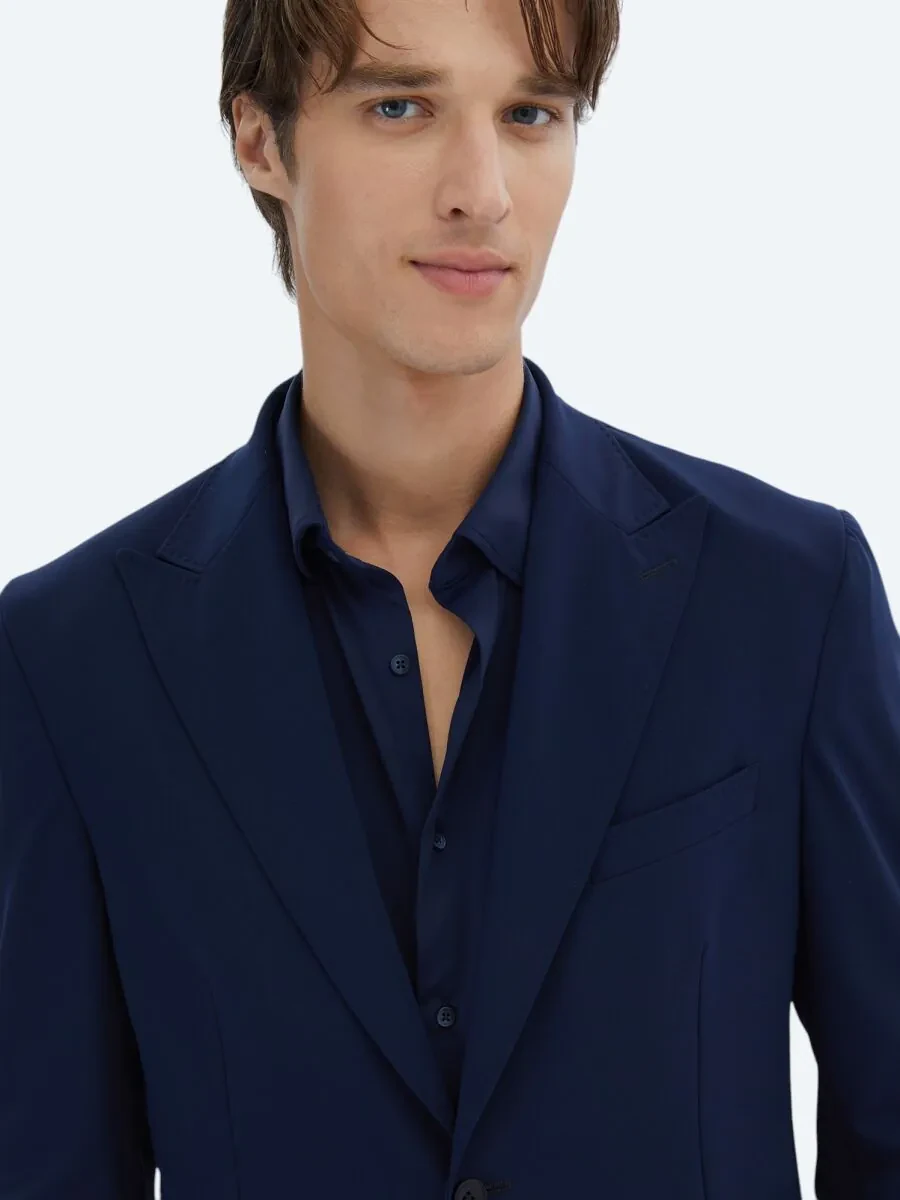 Navy Blue Plain Modern Fit Suit - 4
