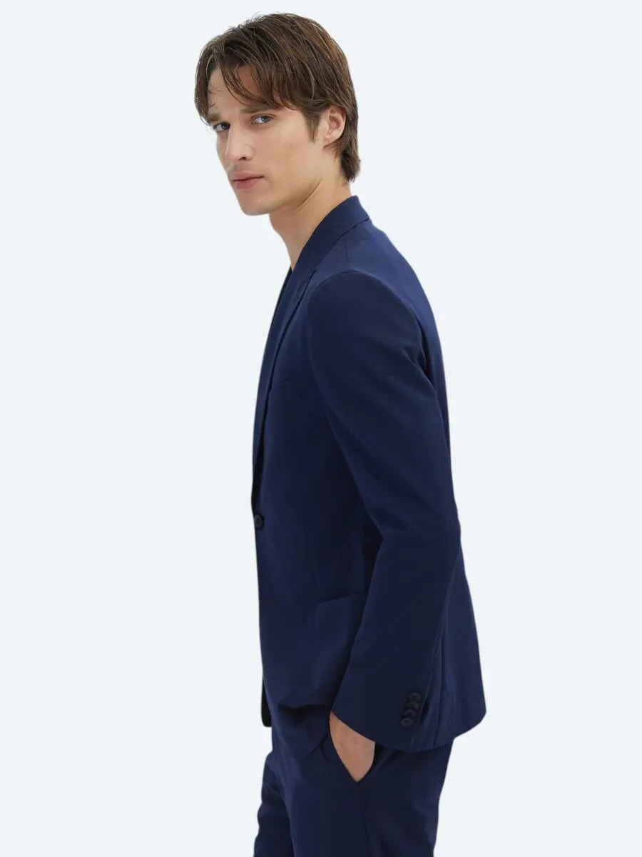 Navy Blue Plain Modern Fit Suit - 5