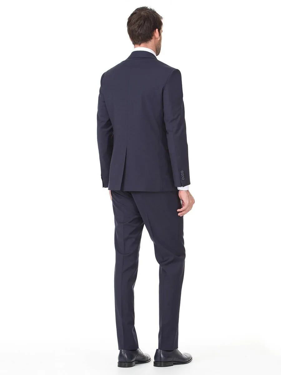 Navy Blue Plain Modern Fit Wool Blended Suit - 4