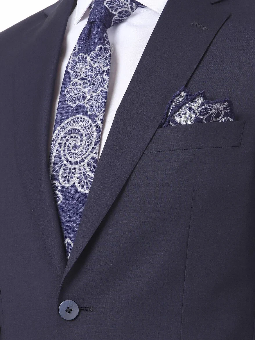 Navy Blue Plain Modern Fit Wool Blended Suit - 5