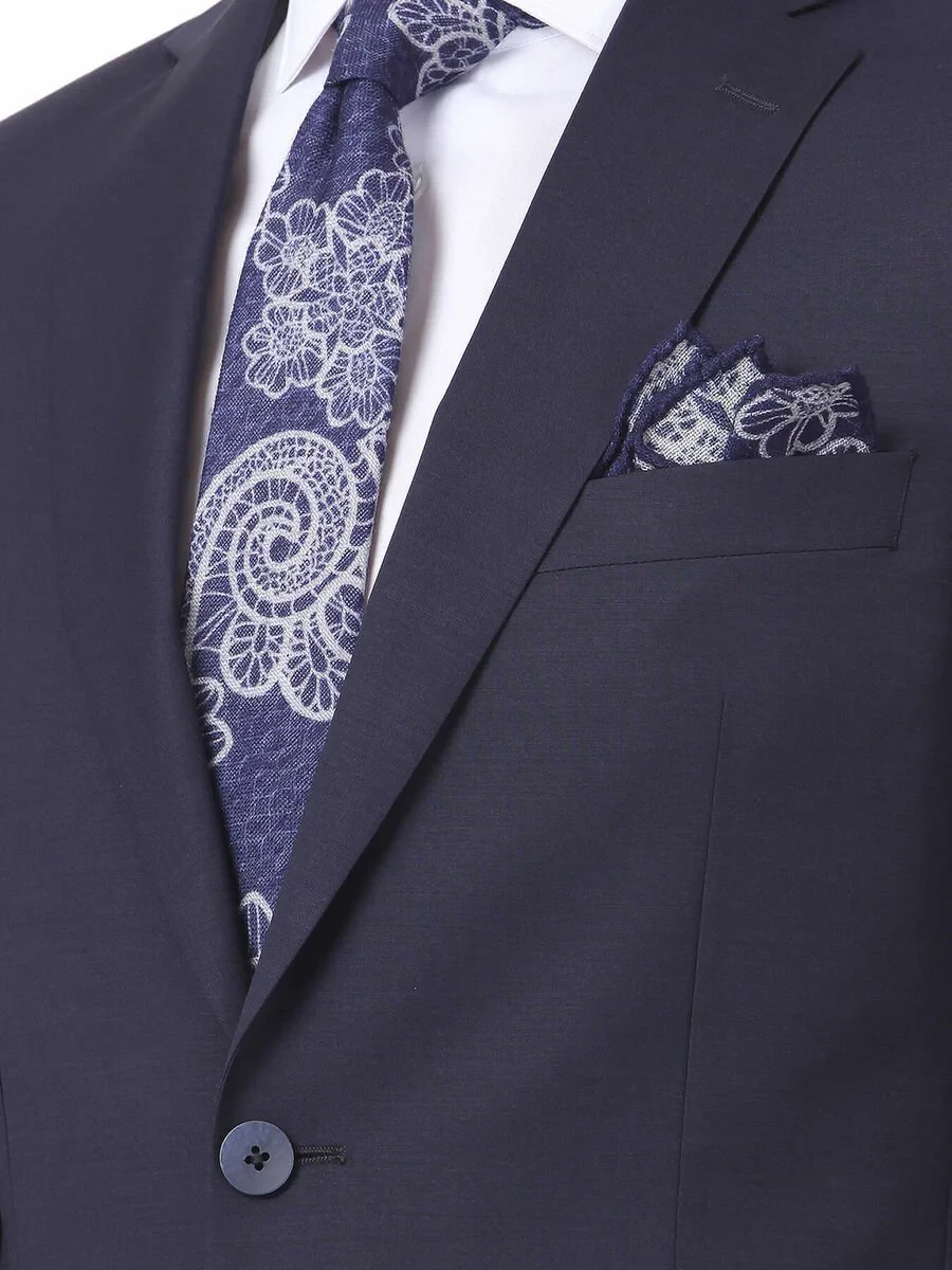 Navy Blue Plain Modern Fit Wool Blended Suit - 5