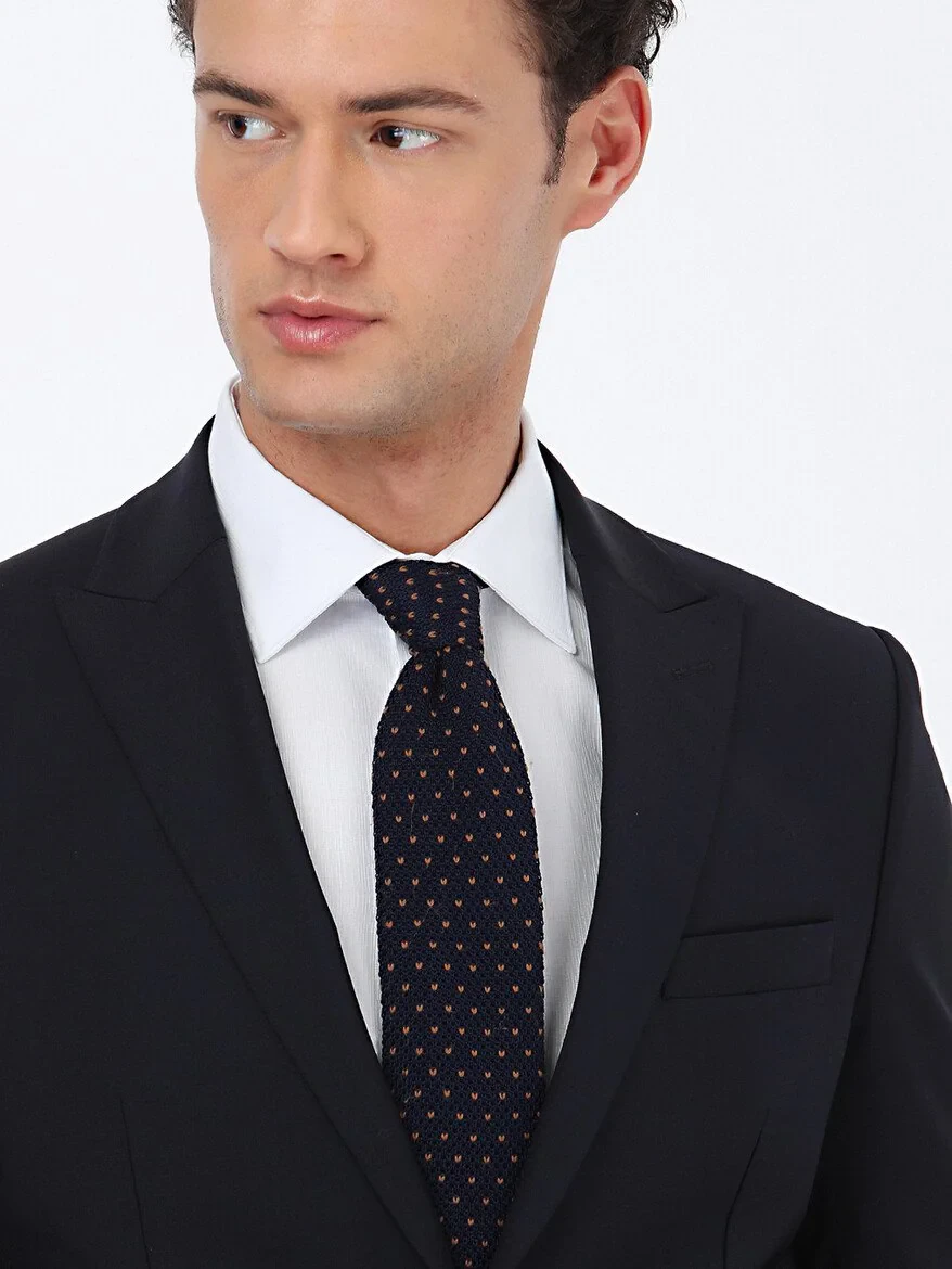Navy Blue Plain Modern Fit Wool Blended Suit - 4