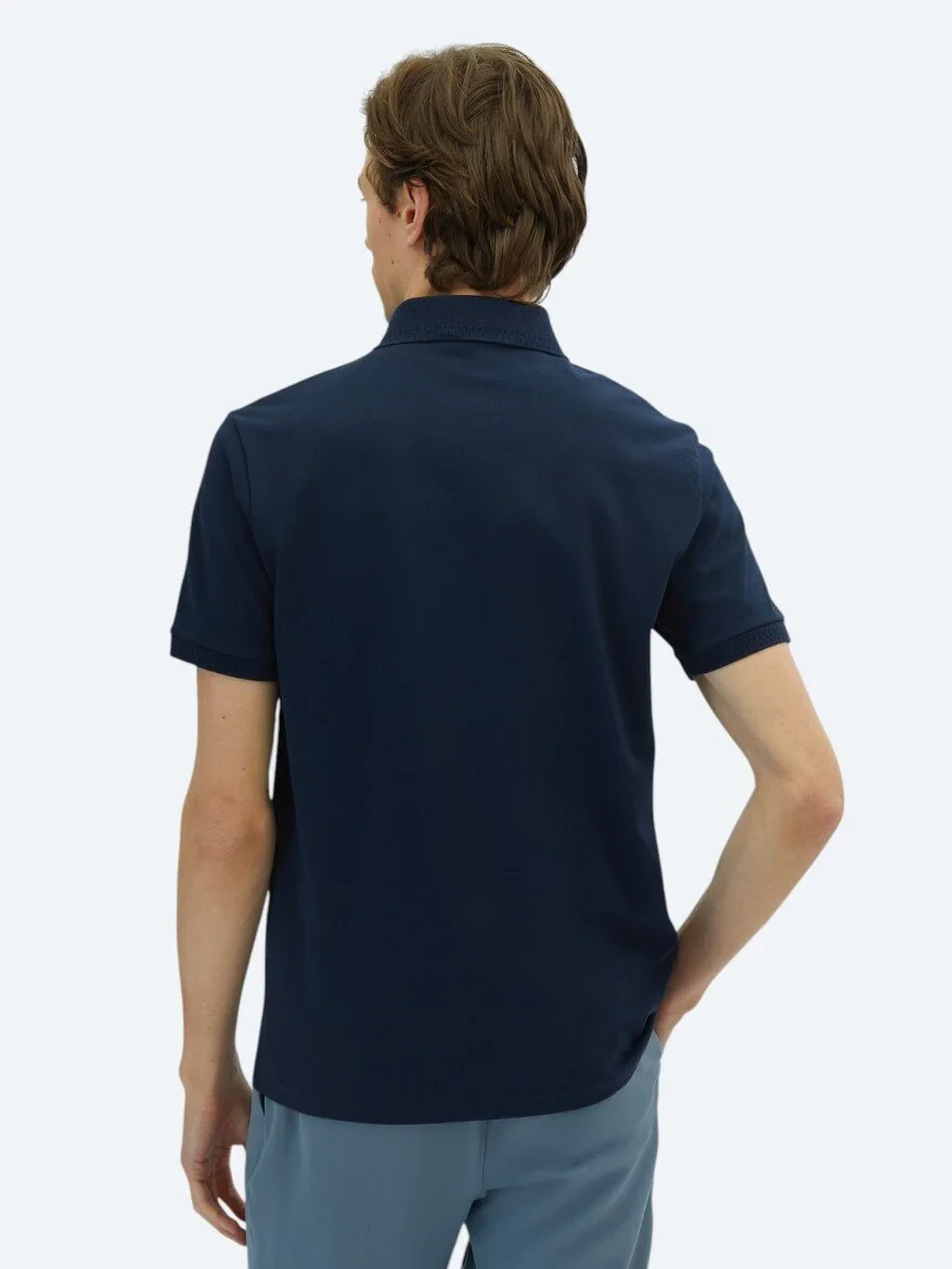 Navy Blue Plain Polo Neck 100% Cotton T-Shirt 