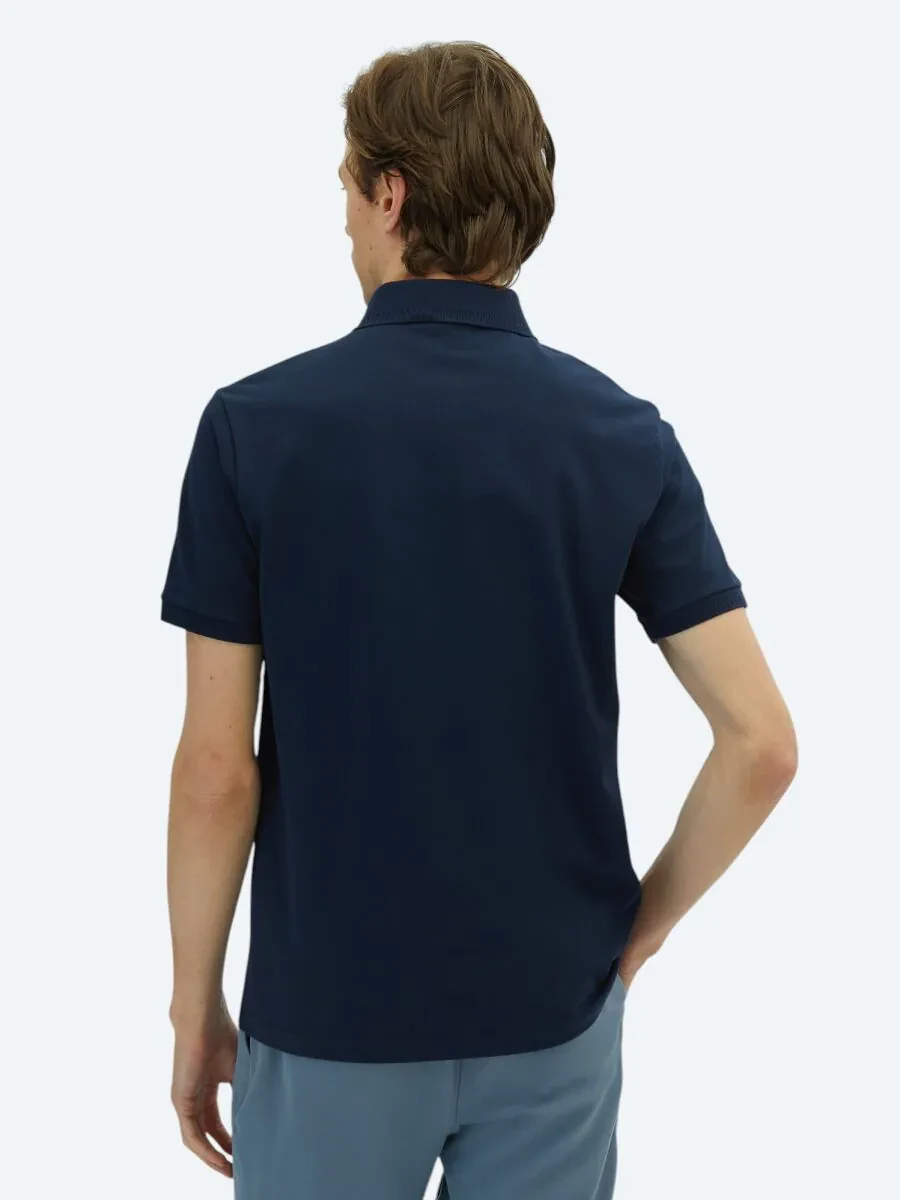 Navy Blue Plain Polo Neck 100% Cotton T-Shirt - 4