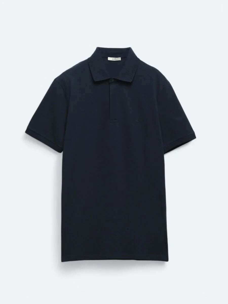 Navy Blue Plain Polo Neck 100% Cotton T-Shirt - 5
