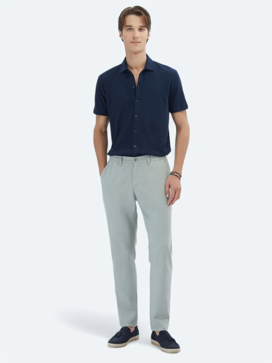 Navy Blue Plain Regular Fit Knitting Casual Cotton Blended Shirt - 2