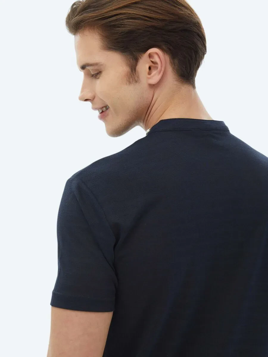 Navy Blue Plain Regular Fit Knitting Casual Shirt - 7