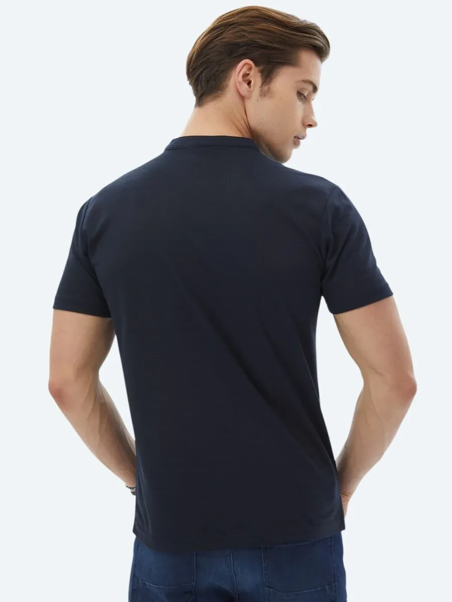 Navy Blue Plain Regular Fit Knitting Casual Shirt - 8
