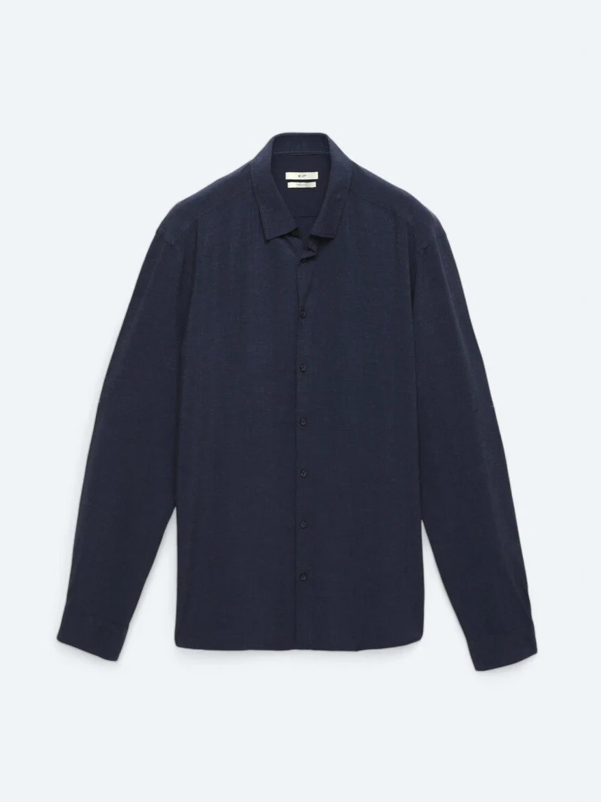 Navy Blue Plain Regular Fit Weaving Casual Shirt - 6