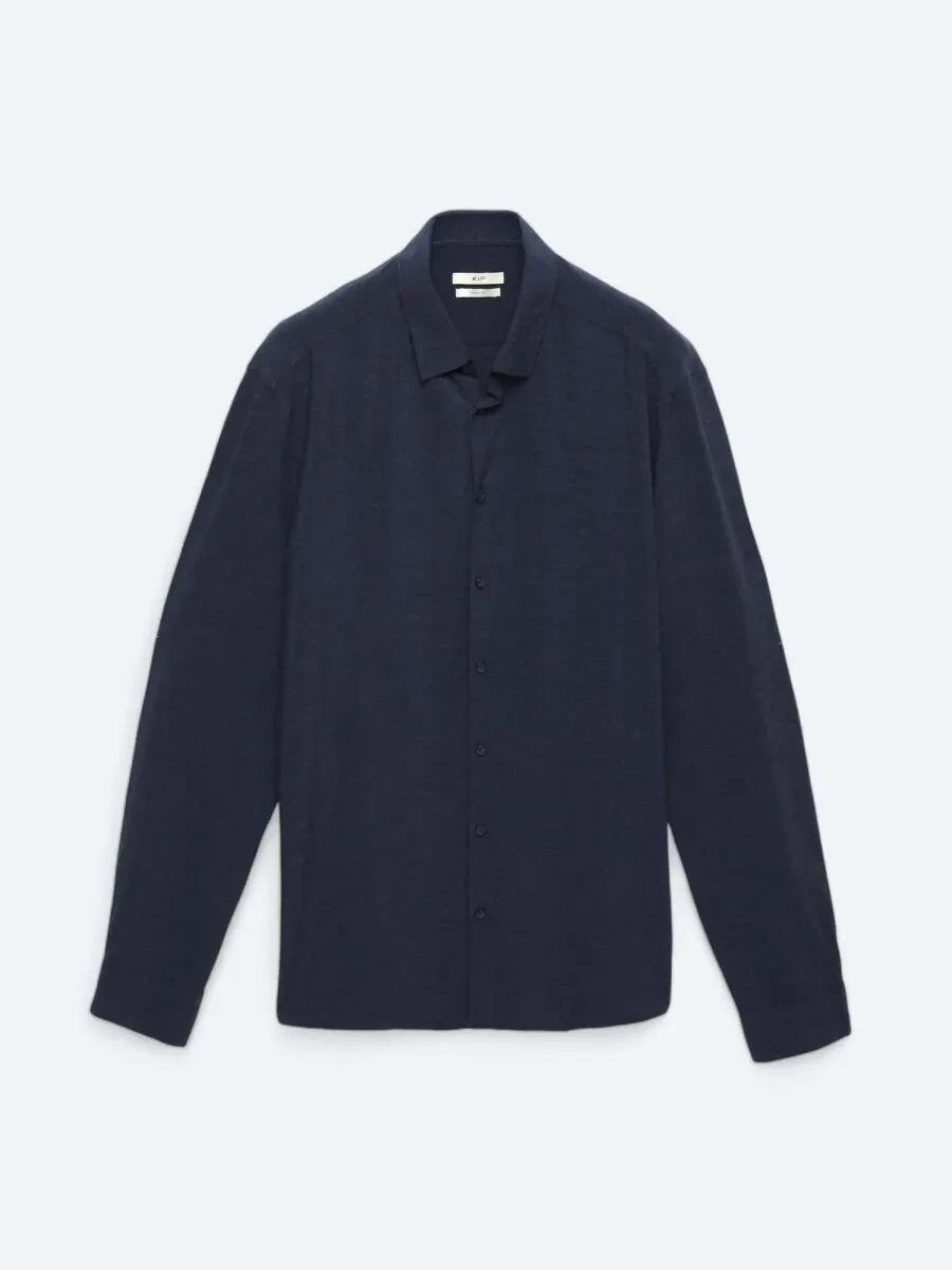 Navy Blue Plain Regular Fit Weaving Casual Shirt - 6
