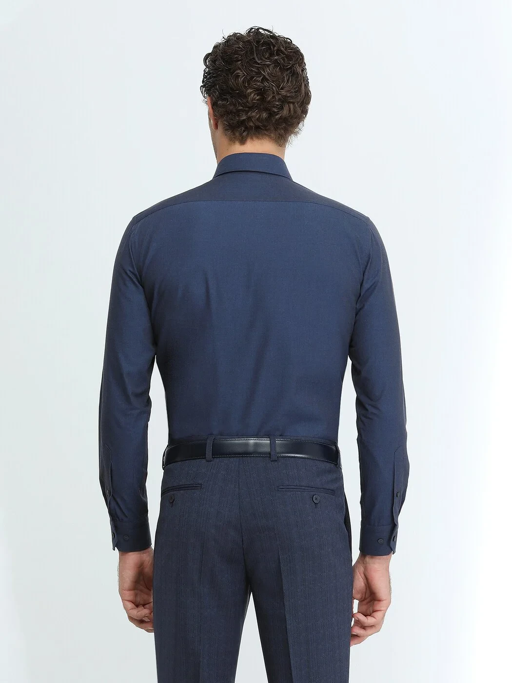 Navy Blue Plain Regular Fit Weaving Classical Cotton Blended Shirt 