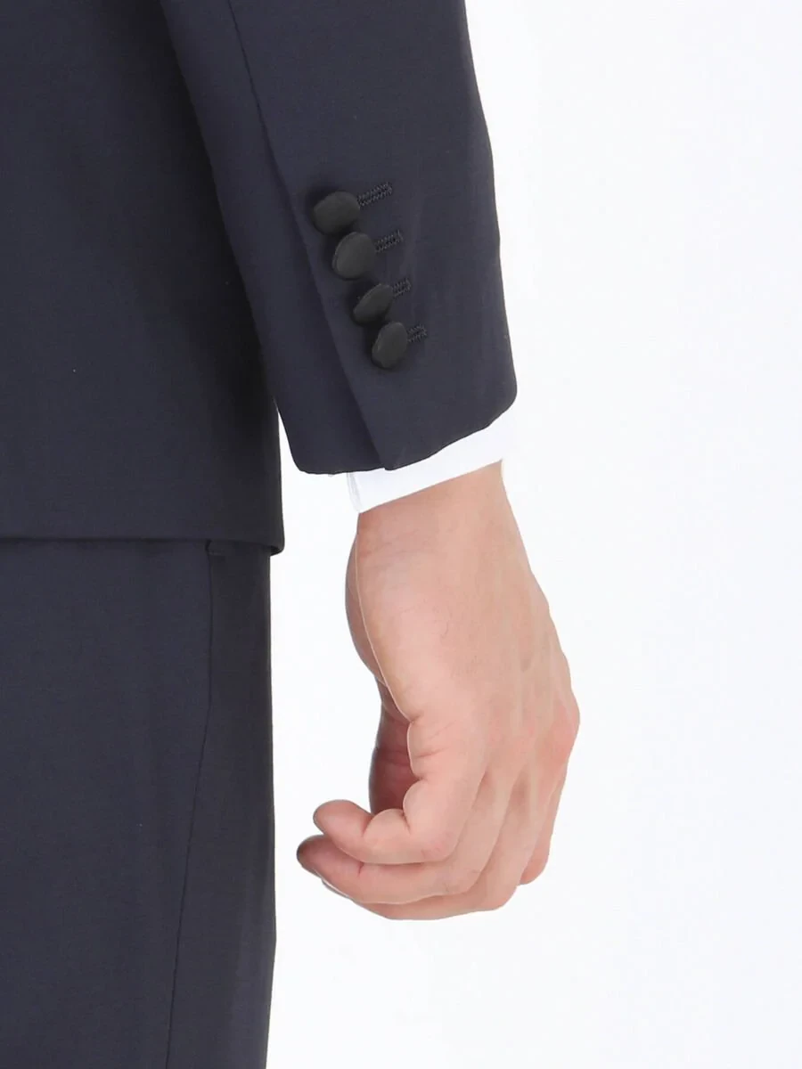 Navy Blue Plain Slim Fit Detachable Collar Weaving Tuxedo With West - 5