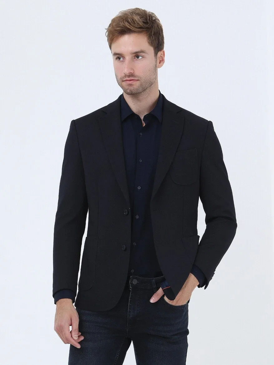 Navy Blue Plain Slim Fit Suit - 1