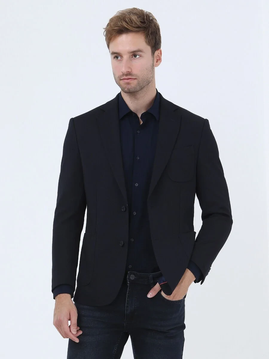 Navy Blue Plain Slim Fit Suit - 1