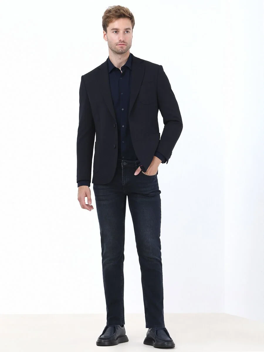 Navy Blue Plain Slim Fit Suit - 2