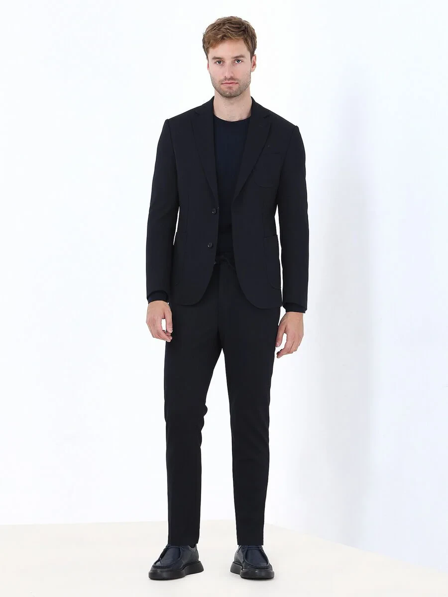 Navy Blue Plain Slim Fit Suit - 4