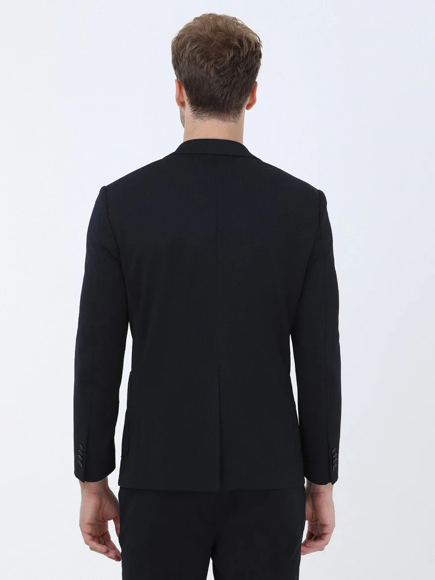 Navy Blue Plain Slim Fit Suit - 5