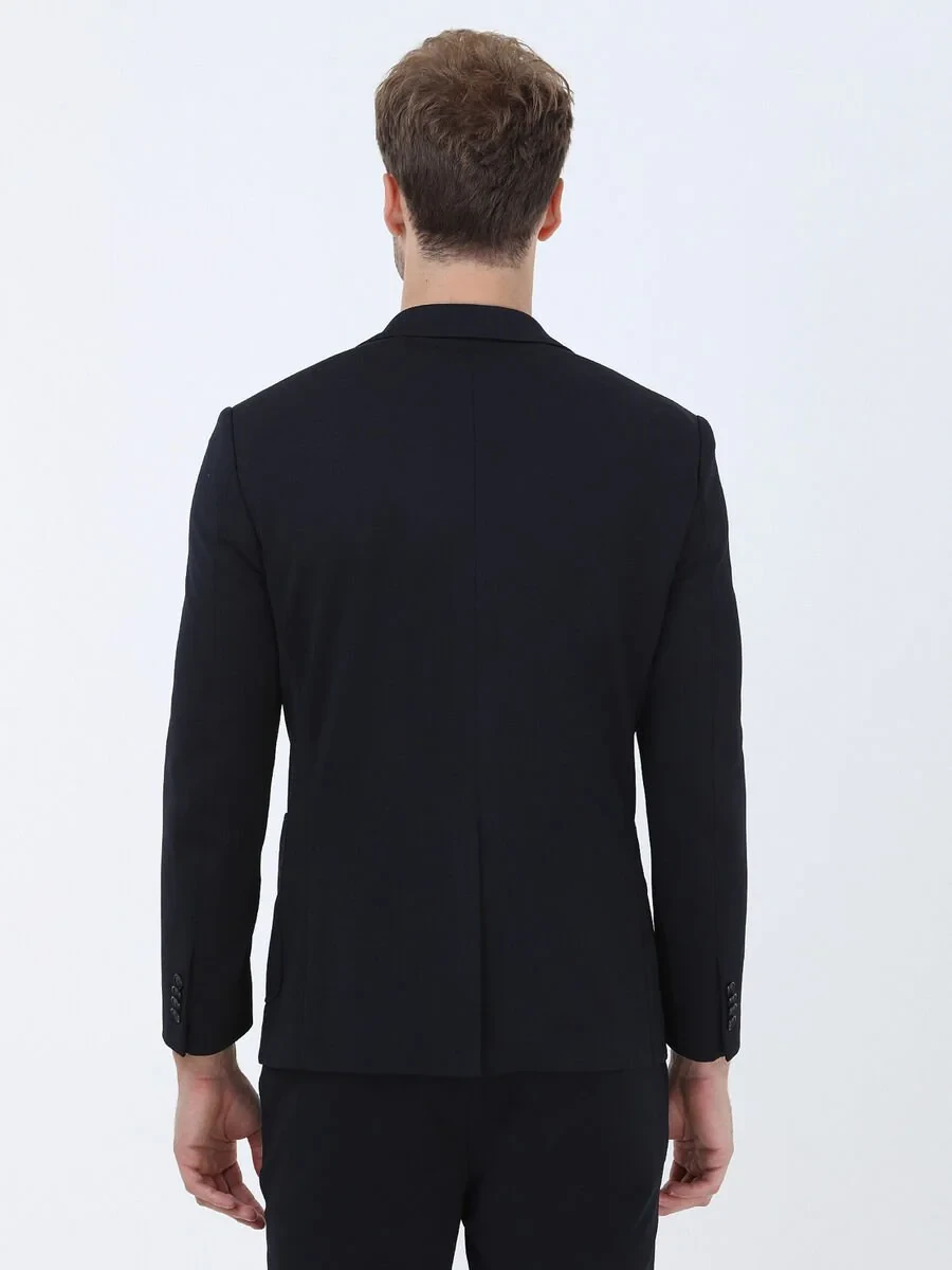 Navy Blue Plain Slim Fit Suit - 5