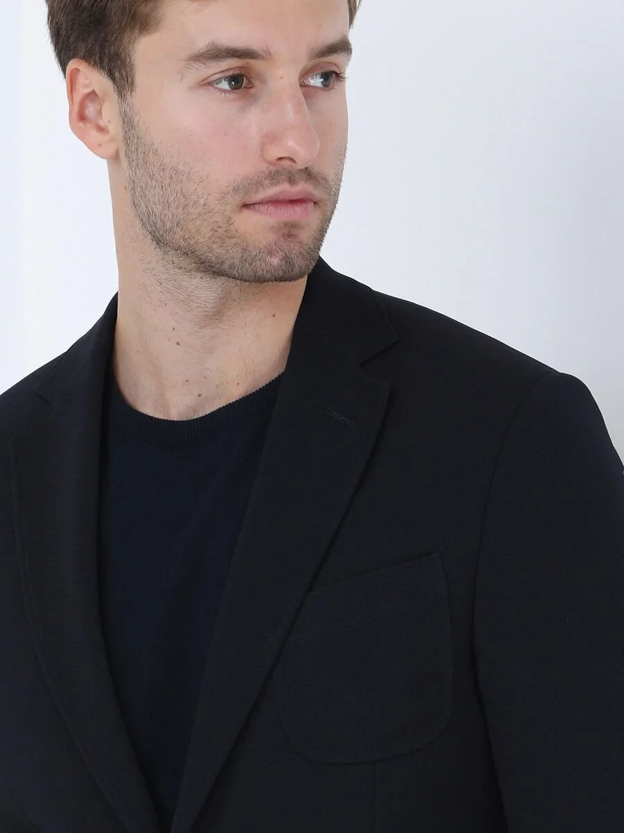 Navy Blue Plain Slim Fit Suit - 8