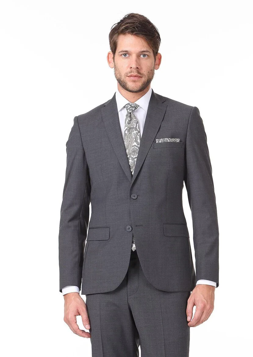 Navy Blue Plain Slim Fit Wool Blended Suit - 1
