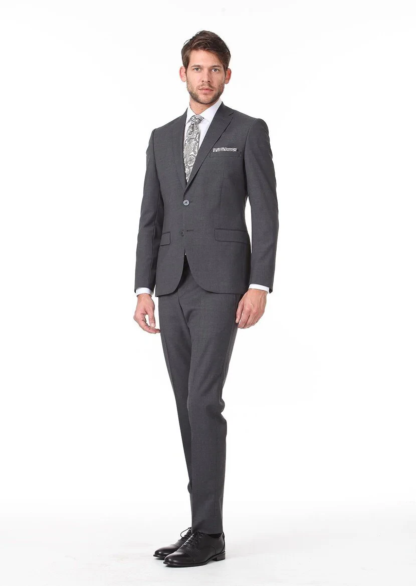 Navy Blue Plain Slim Fit Wool Blended Suit - 2