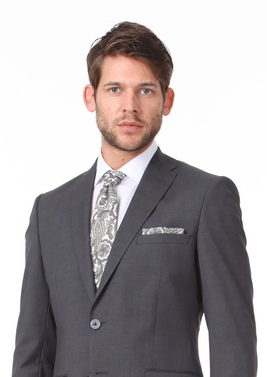 Navy Blue Plain Slim Fit Wool Blended Suit - 3