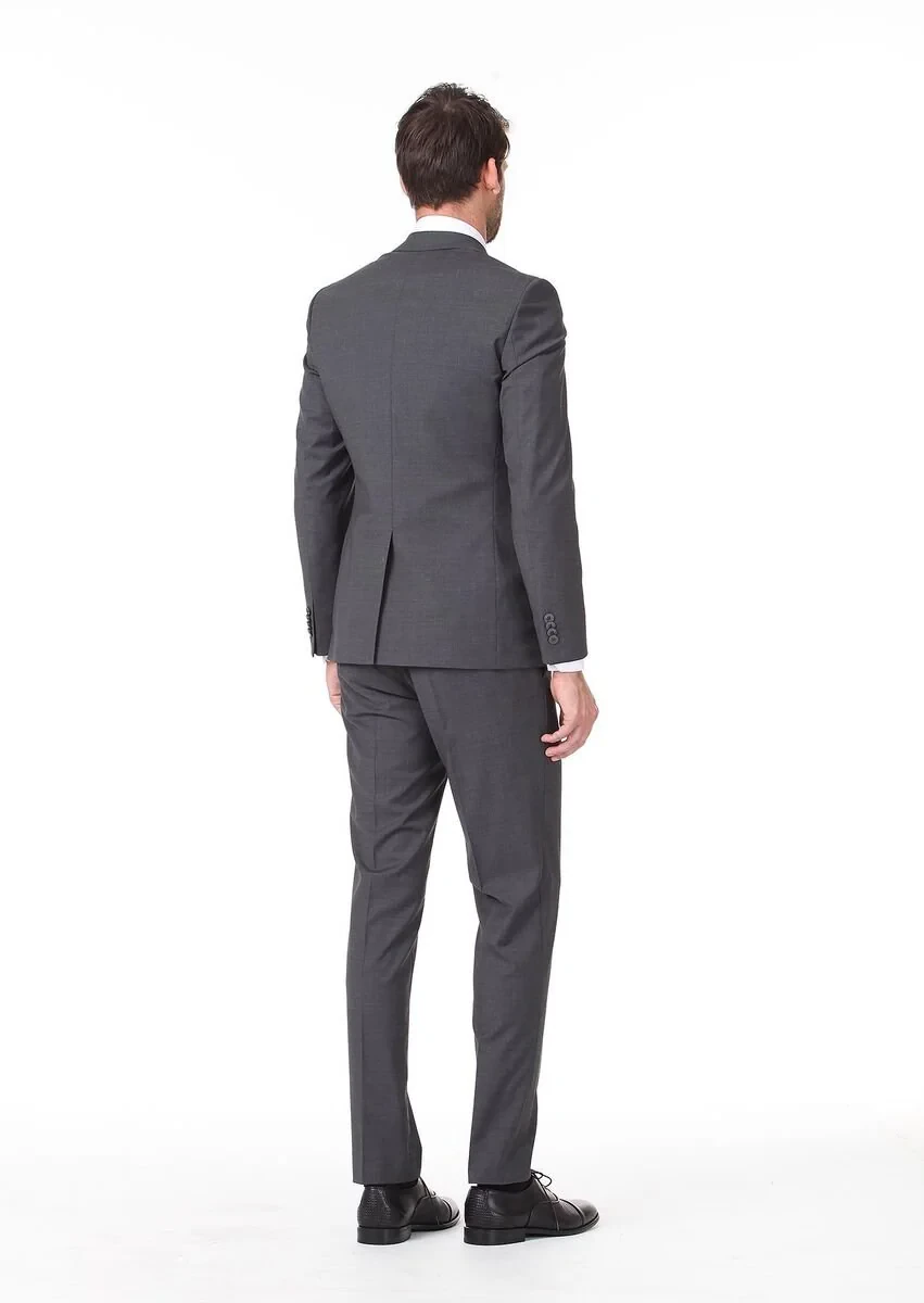 Navy Blue Plain Slim Fit Wool Blended Suit - 4