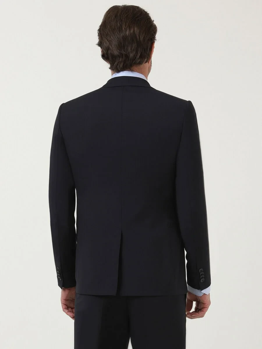 Navy Blue Plain Slim Fit Wool Blended Suit - 4