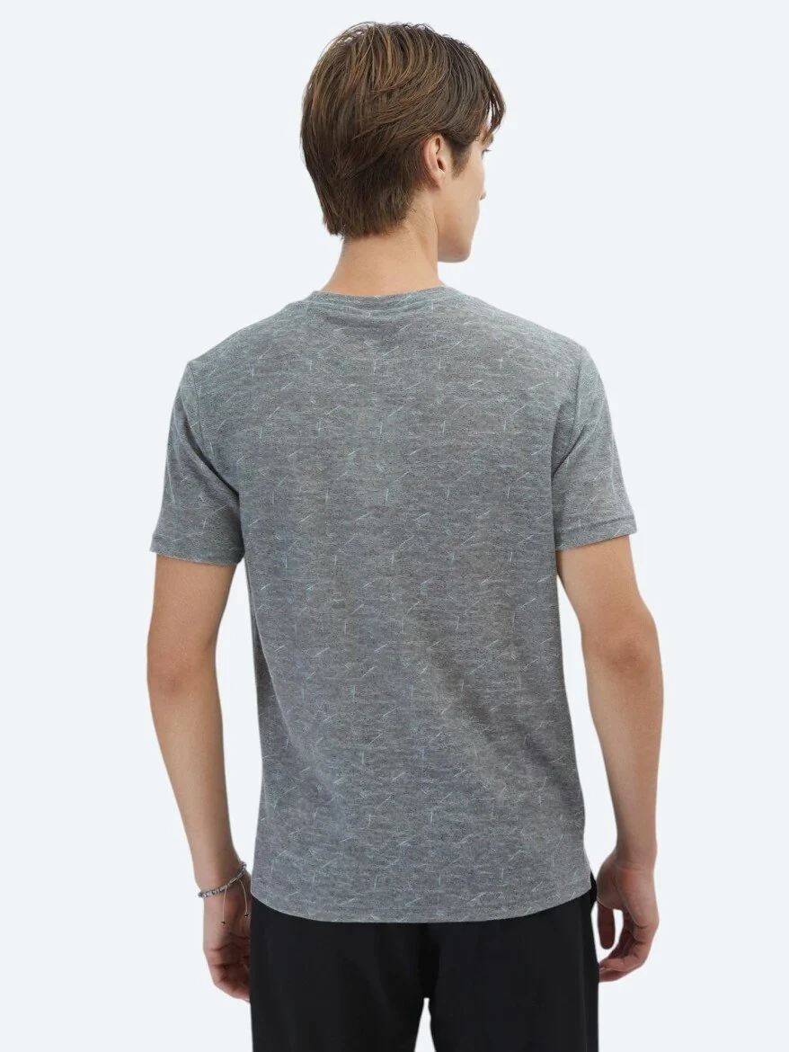 Navy Blue Printed Crew Neck Cotton Blended T-Shirt - 5