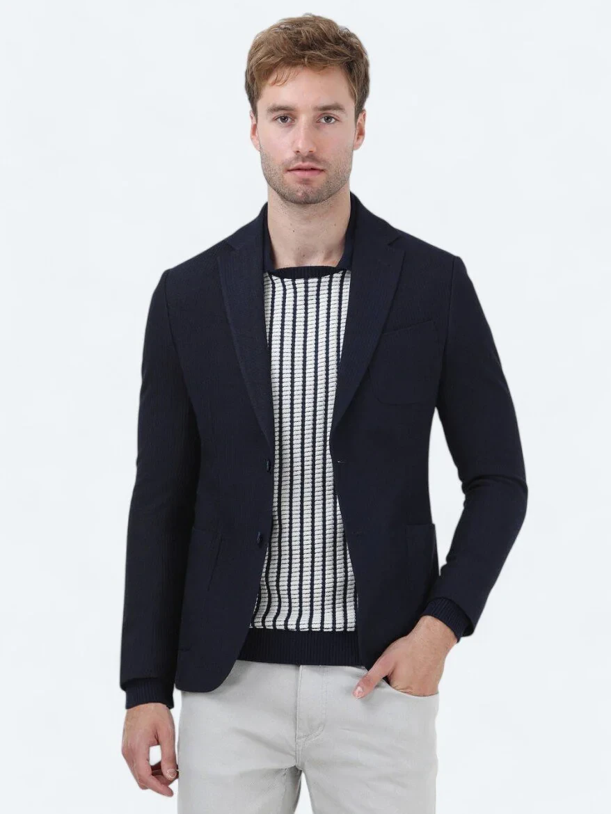 Navy Blue Regular Fit Jacket - 2