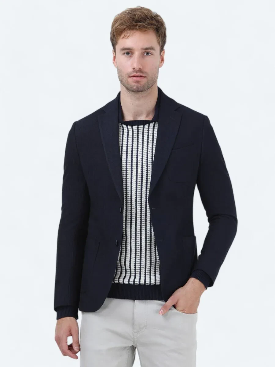 Navy Blue Regular Fit Jacket - 2