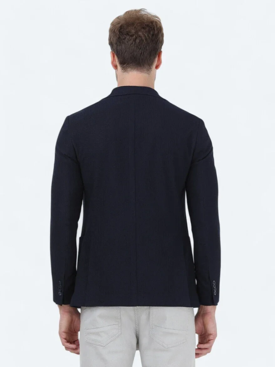 Navy Blue Regular Fit Jacket - 5