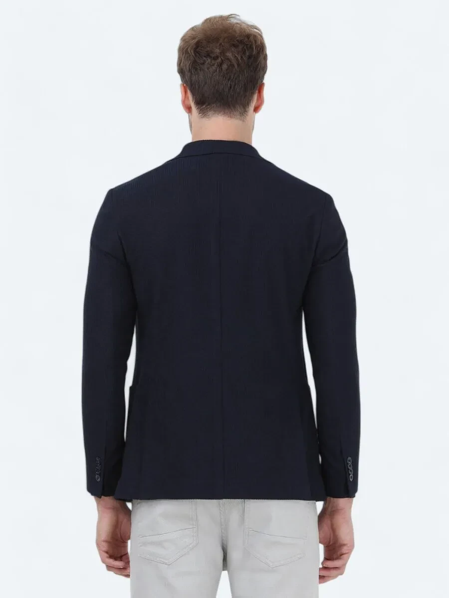 Navy Blue Regular Fit Jacket - 5