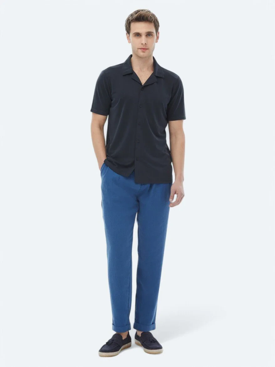 Navy Blue Regular Fit Knitting Casual Shirt - 2