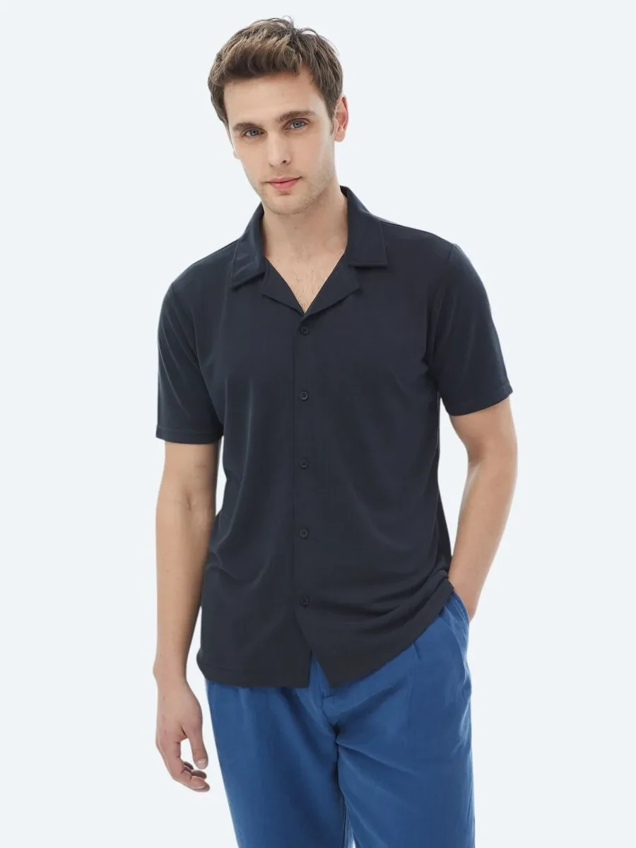 Navy Blue Regular Fit Knitting Casual Shirt - 3