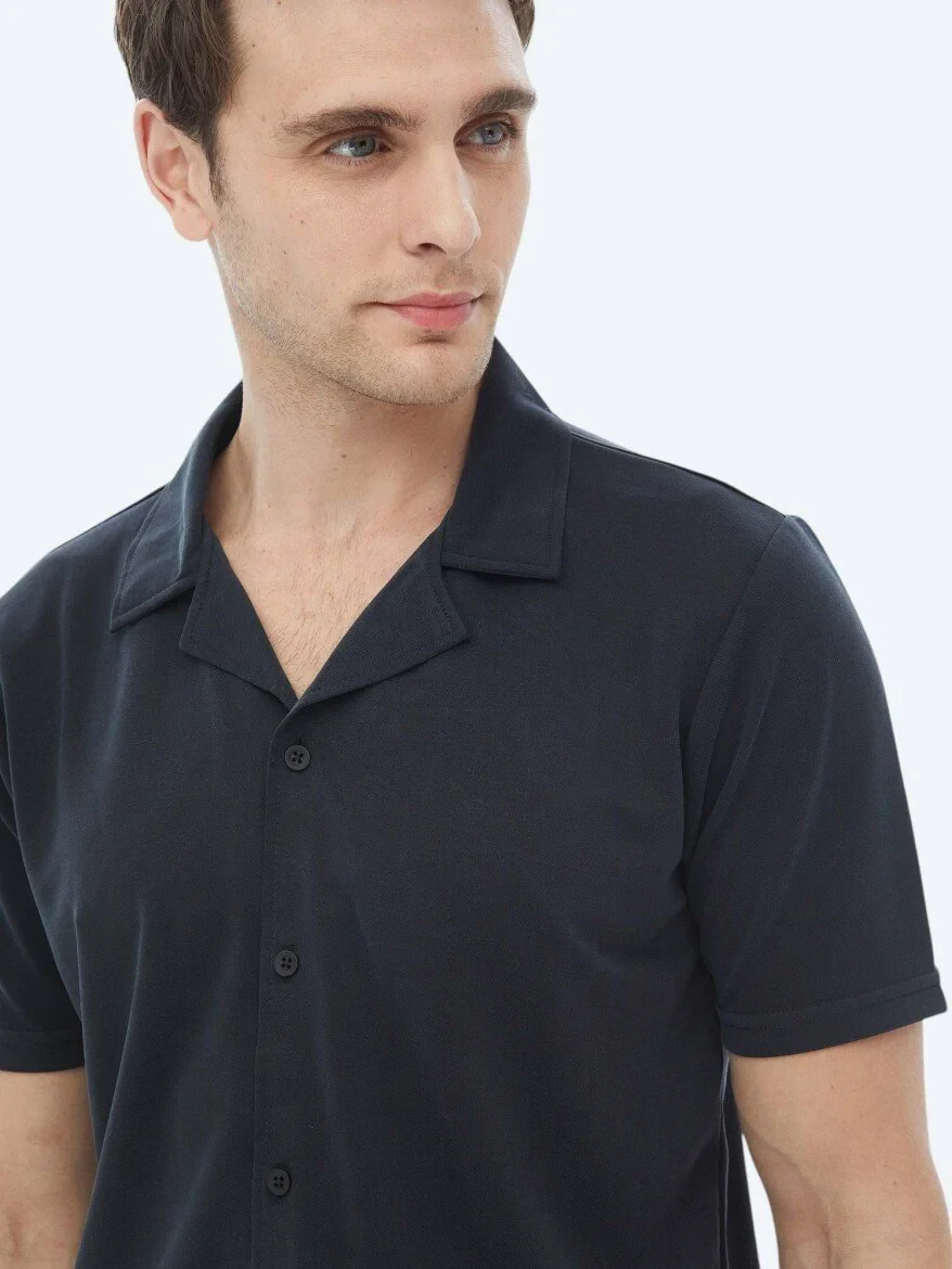 Navy Blue Regular Fit Knitting Casual Shirt - 6