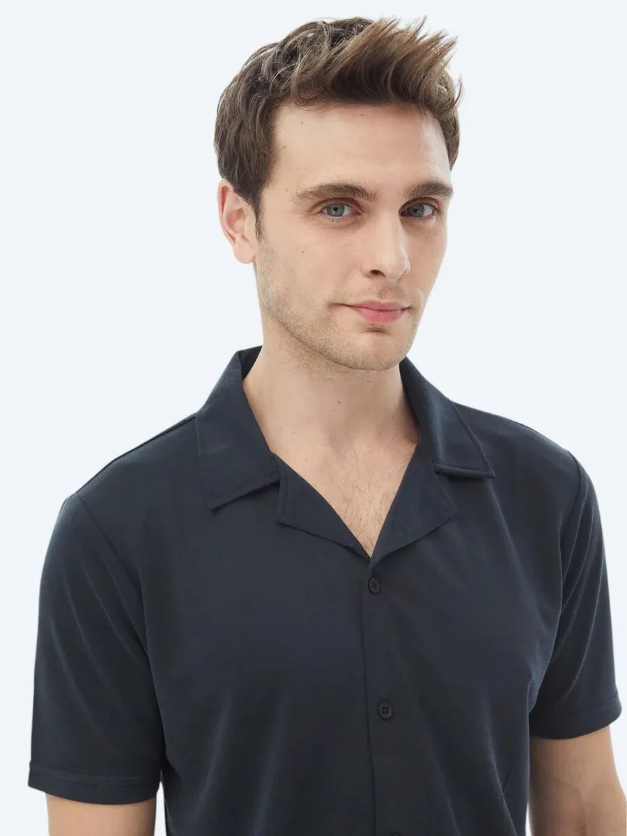 Navy Blue Regular Fit Knitting Casual Shirt - 7