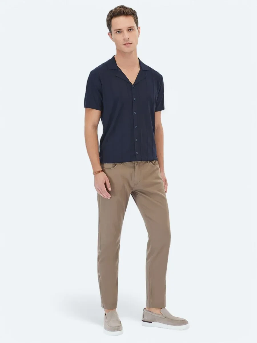 Navy Blue Regular Fit Knitting Casual Shirt - 2