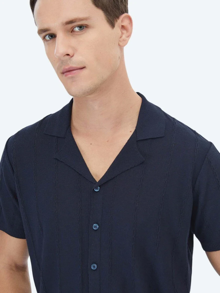 Navy Blue Regular Fit Knitting Casual Shirt 