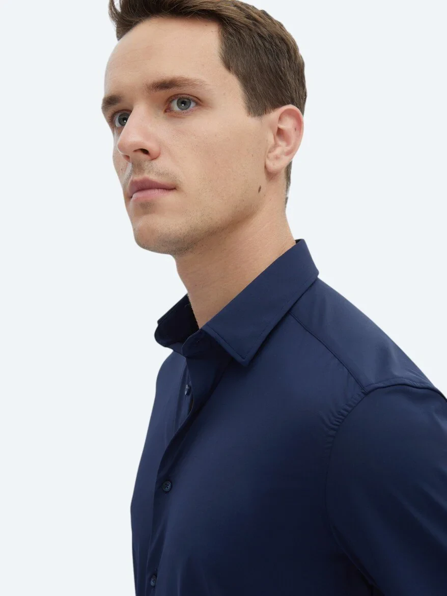 Navy Blue Regular Fit Knitting Casual Shirt 
