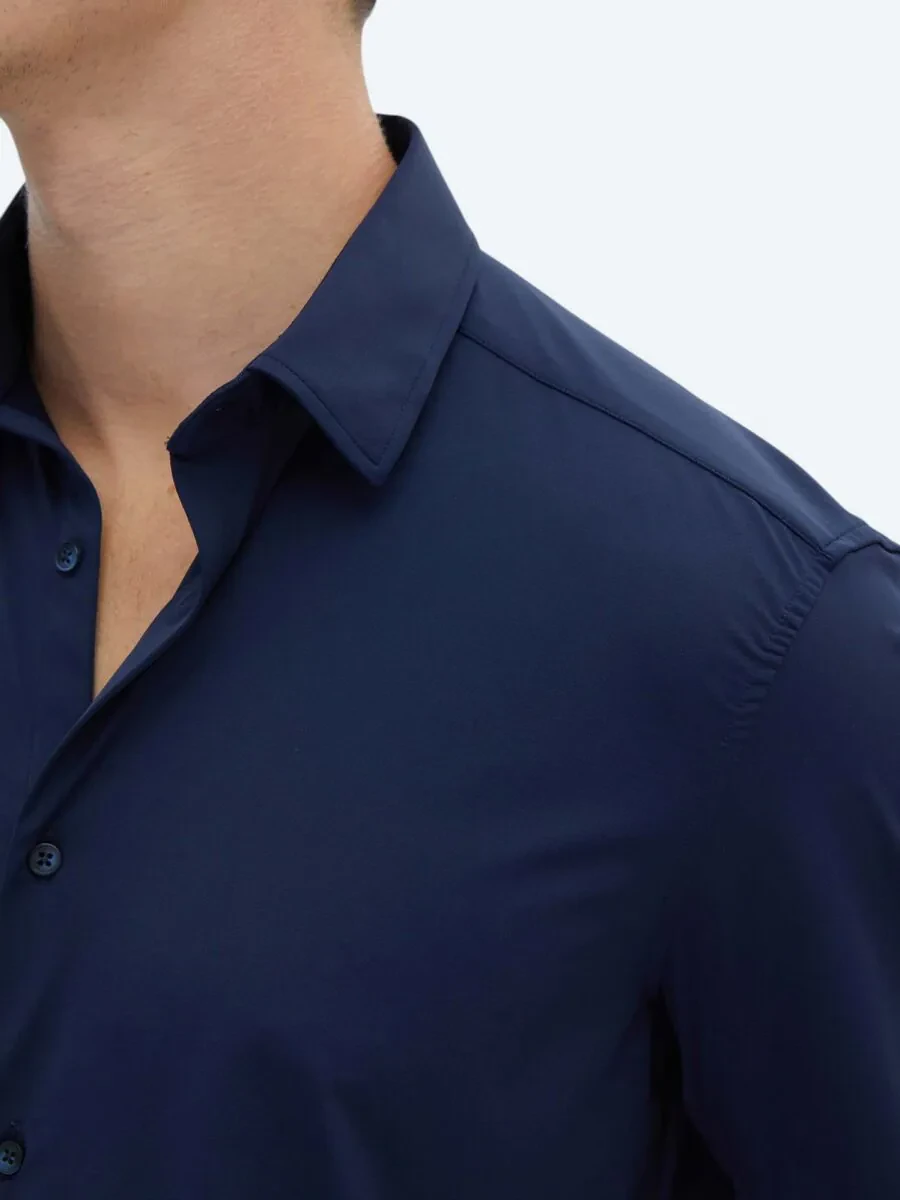 Navy Blue Regular Fit Knitting Casual Shirt - 5