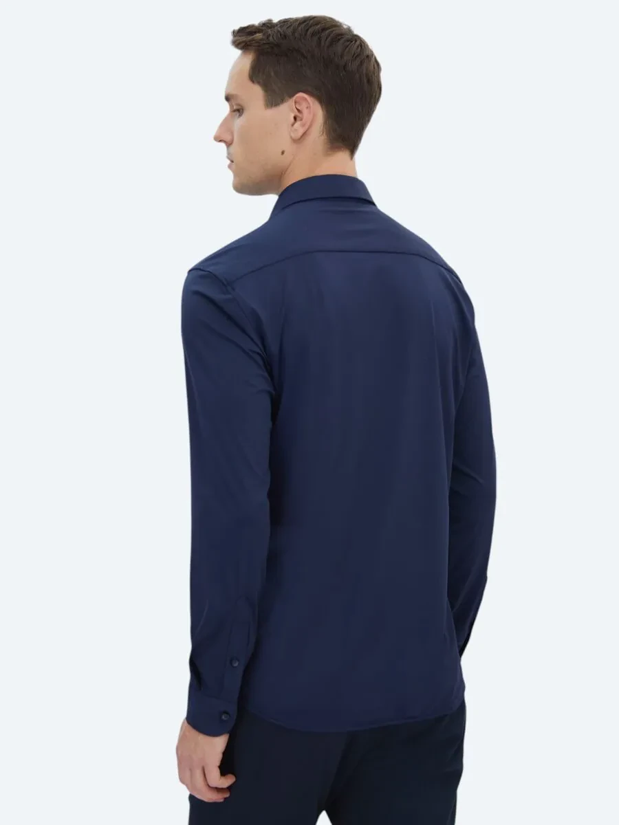Navy Blue Regular Fit Knitting Casual Shirt - 6