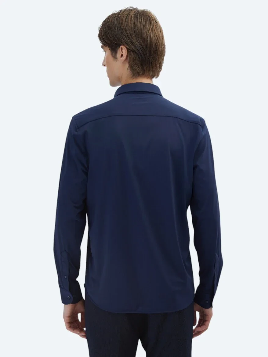 Navy Blue Regular Fit Knitting Casual Shirt - 6