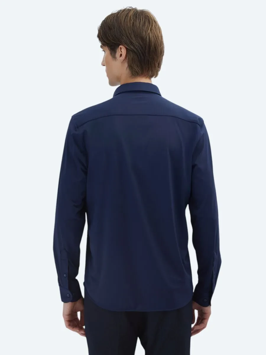 Navy Blue Regular Fit Knitting Casual Shirt - 6