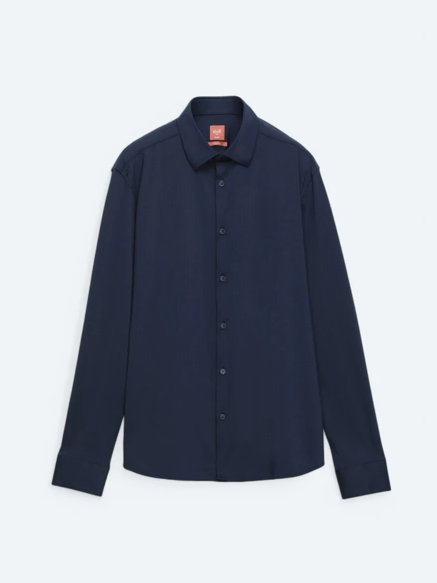 Navy Blue Regular Fit Knitting Casual Shirt - 7