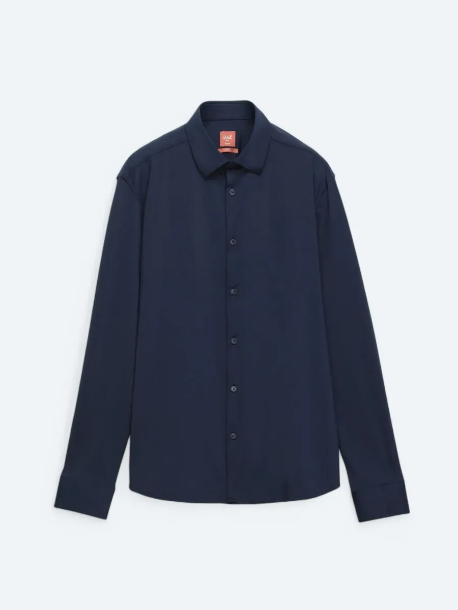 Navy Blue Regular Fit Knitting Casual Shirt - 7