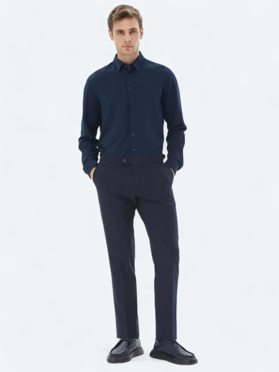 Navy Blue Regular Fit Weaving Casual Shirt - 2