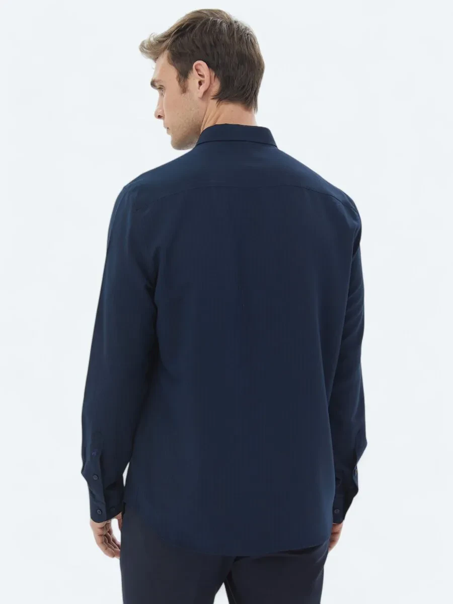 Navy Blue Regular Fit Weaving Casual Shirt - 6