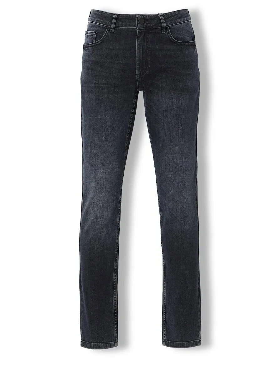 Navy Blue Slim Fit Denim Cotton Blended Trousers - 6
